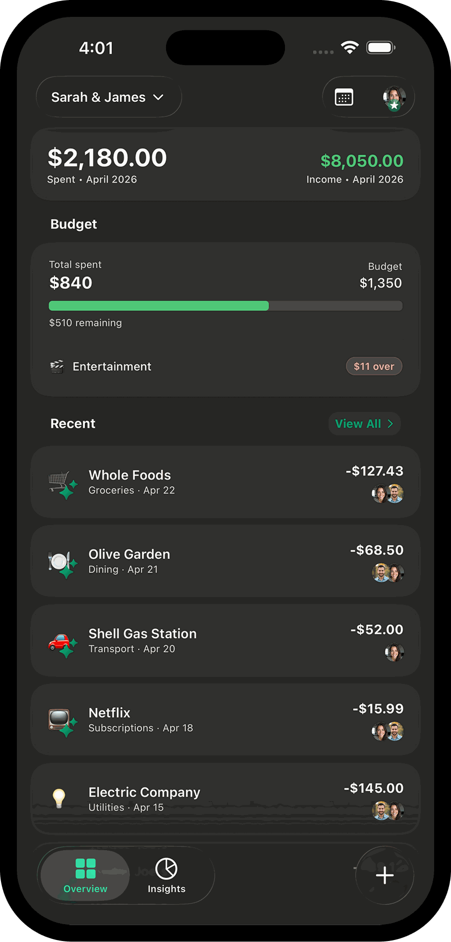 BucksBuddy dashboard showing spending summary and budget overview